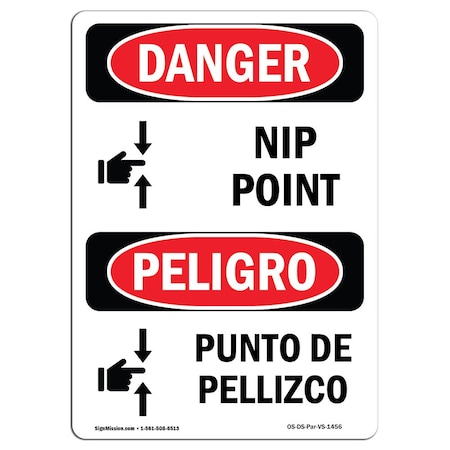 OSHA Danger Sign, Nip Point, 18in X 12in Decal